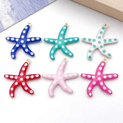 Stainless Steel Starfish Pendant Enamel Polka Dot Ocean Style DIY Jewelry Making Findings Earring Necklace Accessories Charm