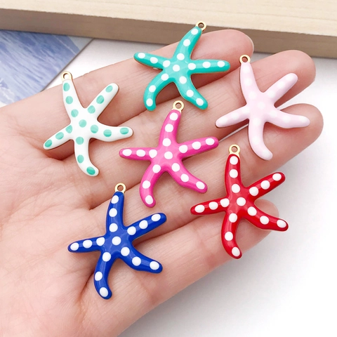 Stainless Steel Starfish Pendant Enamel Polka Dot Ocean Style DIY Jewelry Making Findings Earring Necklace Accessories Charm