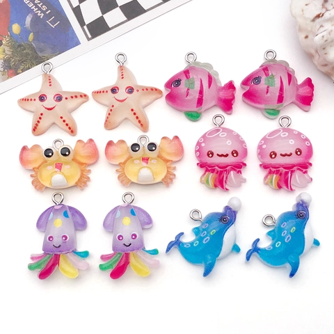 Resin Cartoon Marine Animal Charms Jellyfish Octopus Starfish Crab Fish DIY Jewelry Making Pendants For Necklaces Keychains
