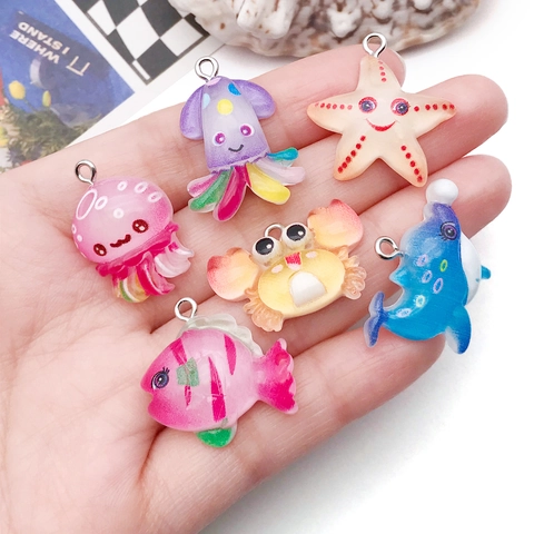 Resin Cartoon Marine Animal Charms Jellyfish Octopus Starfish Crab Fish DIY Jewelry Making Pendants For Necklaces Keychains