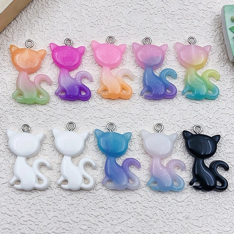 Resin Cat Pendants Gradient Glitter Charms For DIY Jewelry Making Necklaces Bracelets Earrings Keychains Cartoon Accessories