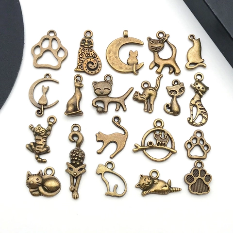 Vintage Zinklegering Kat Bedels Antiek Brons Zilver Goud Dierlijke Hangers Voor DIY Sieraden Maken Kettingen Armbanden Oorbellen Accessoires