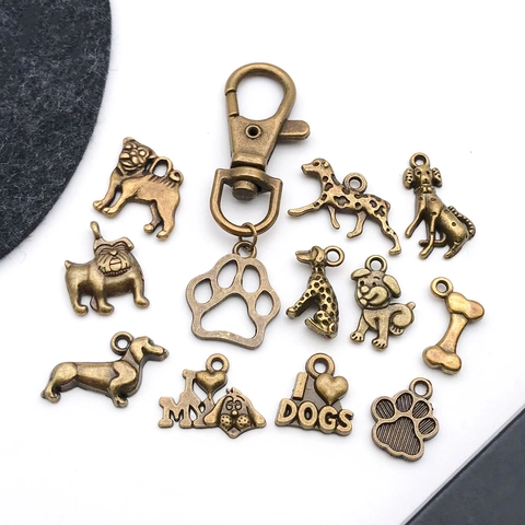 Vintage Zinc Alloy Dog Puppy Bone Paw Charms Pendants For DIY Jewelry Making Bracelet Necklace Antique Bronze Silver Gold Finding