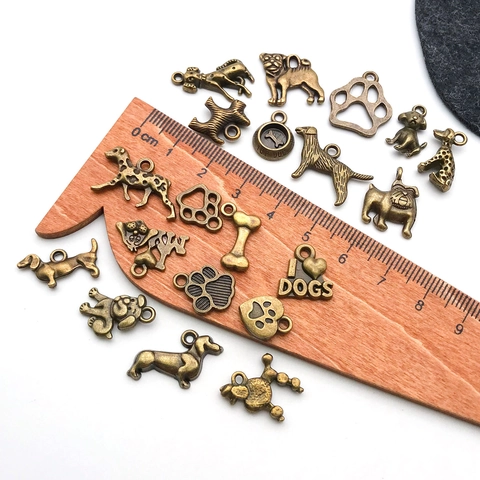 Antique Bronze Alloy Dog Pendant Charms For DIY Necklace Bracelet Puppy Bone Paw Shape Pet Theme Jewelry Making Accessories