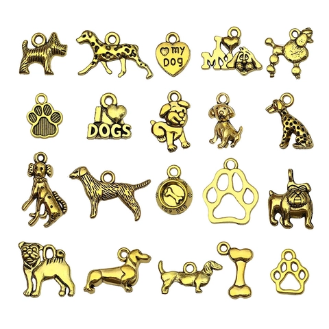 Vintage Zinc Alloy Dog Puppy Charms Paw Bone Heart Pendant For DIY Jewelry Making Bracelet Necklace Antique Gold Silver Charms