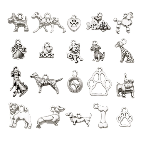 Vintage Zinc Alloy Dog Animal Charms Assorted Dog Breeds Paw Bone Pendants For DIY Bracelet Necklace Keychain Jewelry Making