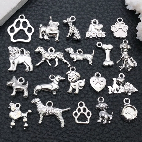 Dog Theme DIY Alloy Pendants Only (Without Chain) Dog Paw Bone Heart Charms For Keychain Necklace Earring Jewelry Making Accessory