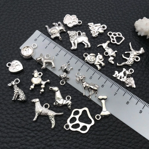 DIY Zinc Alloy Animal Dog Bone Paw Pendants For Jewelry Making Silver Plated Cute Dog Breed Charms For Bracelet Necklace Accessory