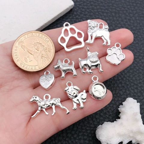 Dog Theme DIY Alloy Pendants Only (Without Chain) Dog Paw Bone Heart Charms For Keychain Necklace Earring Jewelry Making Accessory