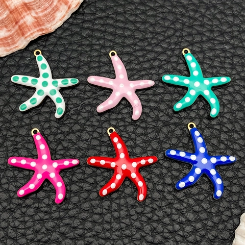 Stainless Steel Starfish Pendant Charms Enamel Drip Oil Polka Dot Marine Accessories For DIY Jewelry Making Necklace Earrings
