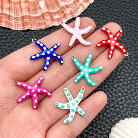 Stainless Steel Starfish Pendant Charms Enamel Drip Oil Polka Dot Marine Accessories For DIY Jewelry Making Necklace Earrings