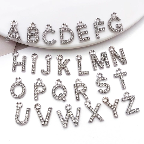 Alphabet Rhinestone Zinc Alloy DIY Pendant Charms For Earrings Bracelet A-Z Letter Jewelry Making Findings Set