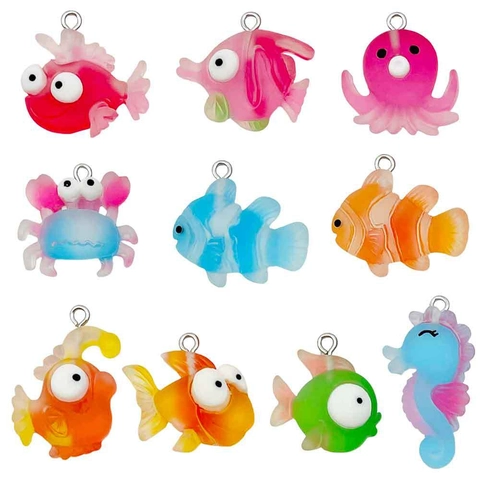 Cartoon Resin Ocean Animal Sea Horse Octopus Pendants Drip Glue DIY Keychain Accessories Jewelry Hanging Ornament For Kids