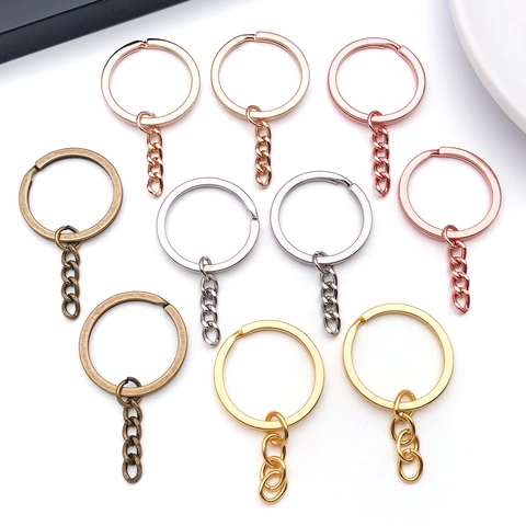 Zinc Alloy Electroplated Keyring With Chain DIY Jewelry Findings Multi-Color Metal Split Ring Connector For Handmade Craft