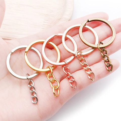 Zinc Alloy Electroplated Keyring With Chain DIY Jewelry Findings Multi-Color Metal Split Ring Connector For Handmade Craft