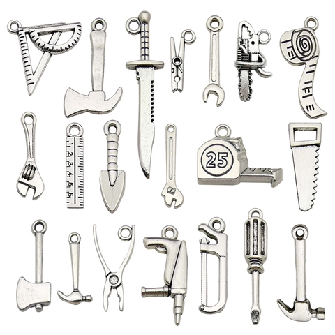 Antique Silver Alloy Tool Charms Vintage Hardware Wrench Hammer Saw Pendant For DIY Necklace Bracelet Earring Keychain Jewelry
