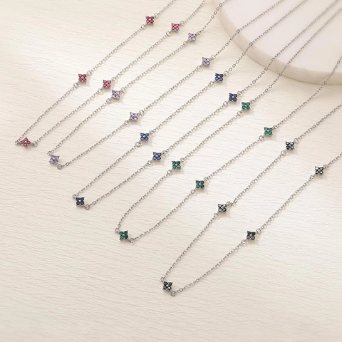 Collar con Colgante de Flor de Trébol de Cobre y Circonia de Moda para Mujer Cadena de Clavícula Elegante Joyería Floral