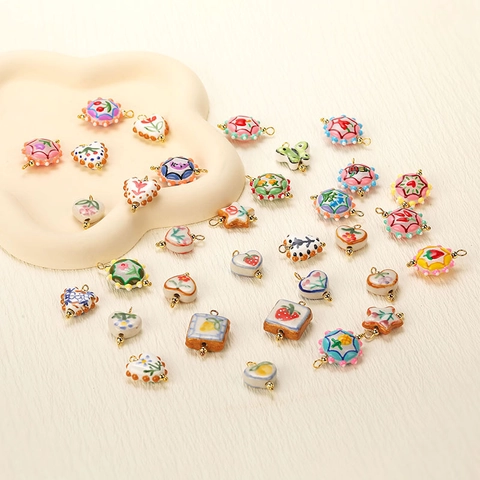 Colgantes Coloridos de Frutas Fresa Cereza Tulipa Floral Mariposa de Cobre Esmaltado para Creación de Joyas DIY