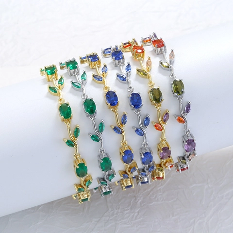 Elegant Copper Zirconia Bracelet For Women Fashion Colorful Tulip Leaf Foliage Design Electroplated Lightweight Luxury Jewelry
