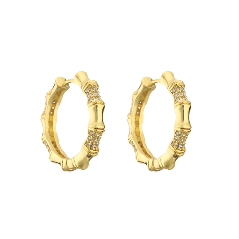 Luxury Brass Bamboo Texture Hoop Earrings Micro Pave Zirconia Colorful Rhinestone Round Earring For Women Fashion Jewelry Gift