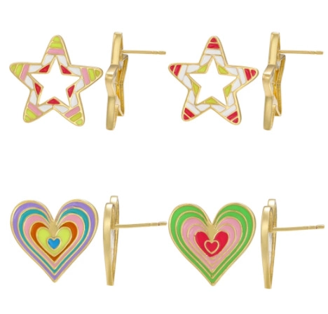 Colorati Orecchini a Bottone a Stella Cuore in Smalto Placcato Oro Rame Geometrici a Goccia d'Olio Gioielli per Donna Accessori Festa