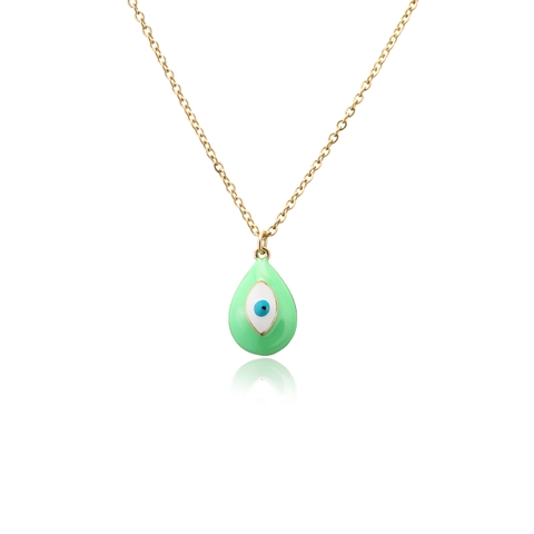 18K Gold Plated Copper Evil Eye Pendant Necklace Enamel Teardrop Rolo Chain For Women Bohemian Fashion Jewelry Accessory