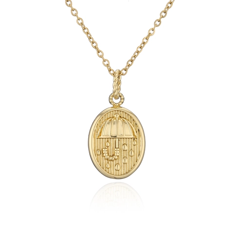 Collar de Colgante de Relieve Ovalado de Cobre Vintage para Mujer Chapado en Oro Plata Moka Estrella Corazón Paraguas Diente Joyería