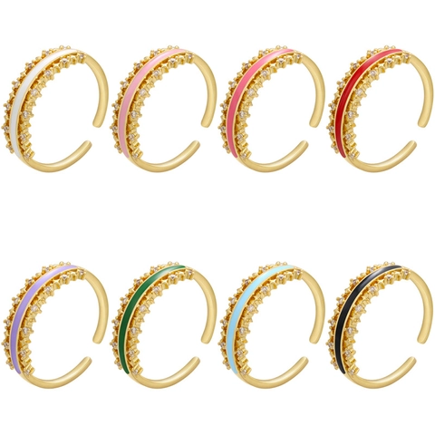 Exquisite Bunte Emaille Zirkonia Offener Ring Für Damen 18K Vergoldet Verstellbar Kupfer Ring Schmuck Geschenk