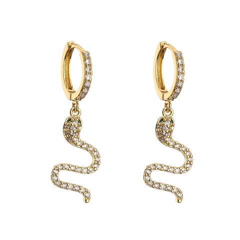 Luxury Gold Plated Copper Micro Pave Zircon Snake Dangle Earrings And Studs For Women Exotic Animal Fashion Jewelry