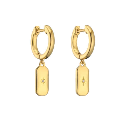 18K Gold Plated Copper Zirconia Earrings For Women Vintage North Star Geometric Heart Rectangle Round Pendant Hoop Earrings