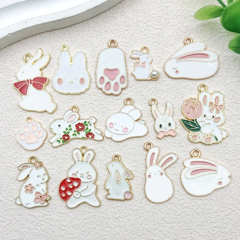 Cute Cartoon Rabbit Cat Paw Enamel Alloy Charms For DIY Jewelry Making Keychain Necklace Bracelet Pendant Accessory