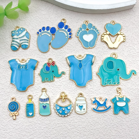 Dijes de Serie Para Bebés de Aleación y Esmalte Para Joyería DIY Lindo Elefante Huella Biberón Colgantes Para Proyectos DIY