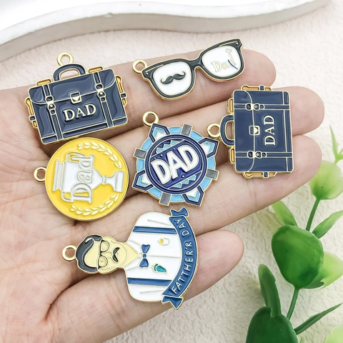 Father's Day Enamel Alloy Charms For DIY Jewelry Making Cartoon Briefcase Glasses Shirt Dad Pendants Festive Gift Craft Accessory