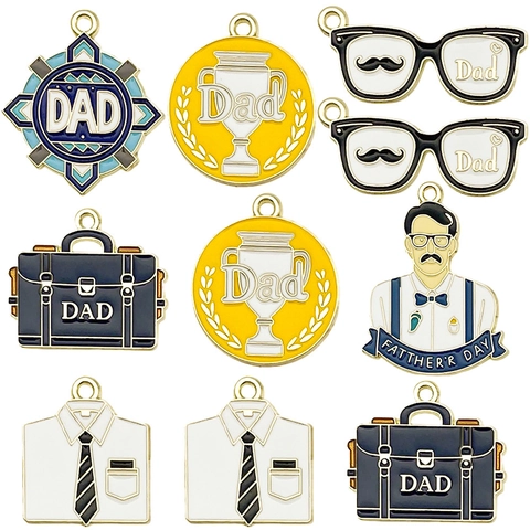 Father's Day Enamel Alloy Charms For DIY Jewelry Making Cartoon Briefcase Glasses Shirt Dad Pendants Festive Gift Craft Accessory