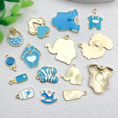 Dijes de Serie Para Bebés de Aleación y Esmalte Para Joyería DIY Lindo Elefante Huella Biberón Colgantes Para Proyectos DIY