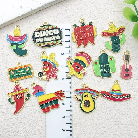 Mexikanische Cinco De Mayo Emaille Zinklegierung Charms Für DIY Schmuckherstellung Chili Kaktus Gitarre Avocado Anhänger Zubehör