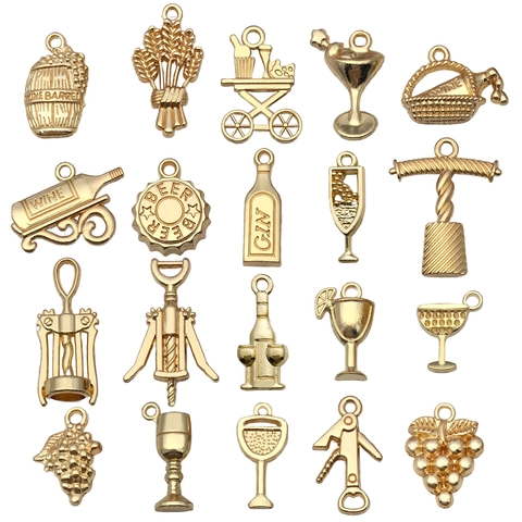 Vintage Zinc Alloy Wine Theme Charms Pendants Mixed Bottle Glass Opener Grapes Barrel For DIY Bracelet Necklace Jewelry Making