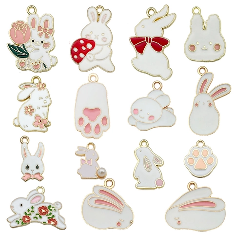 Cute Cartoon Rabbit Cat Paw Enamel Alloy Charms For DIY Jewelry Making Keychain Necklace Bracelet Pendant Accessory