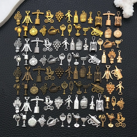 Vintage Zinc Alloy Wine Series Charms Pendants Mix Bottles Cups Grapes Openers Barrel For DIY Bracelet Necklace Jewelry Making Findings