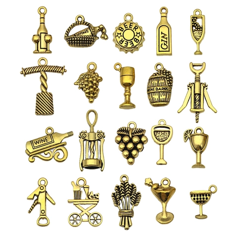 Antique Zinc Alloy Wine Series Charms Pendants DIY Necklace Bracelet Keychain Wine Glass Grapes Bottle Opener Jewelry Making Accessory