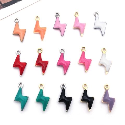 Stainless Steel Lightning Bolt Charms For DIY Jewelry Making Double Sided Enamel Drip Oil Pendants For Necklace Bracelet Accessory