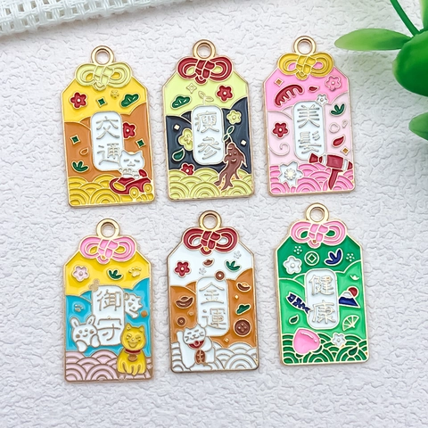Japanischer Stil Legierung Emaille Omamori Segensanhänger Für DIY Schmuckherstellung Glück Gesundheit Reichtum Glücksmarken Anhänger Für Ohrring