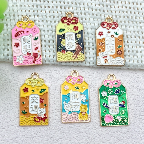 Japanischer Stil Legierung Emaille Omamori Segensanhänger Für DIY Schmuckherstellung Glück Gesundheit Reichtum Glücksmarken Anhänger Für Ohrring