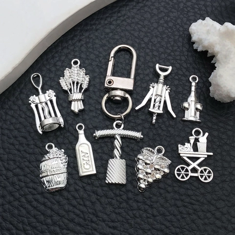 Vintage Alloy Wine Theme Charms Grapes Wine Cup Bottle Corkscrew Pendants For DIY Necklace Bracelet Jewelry Making Accessories