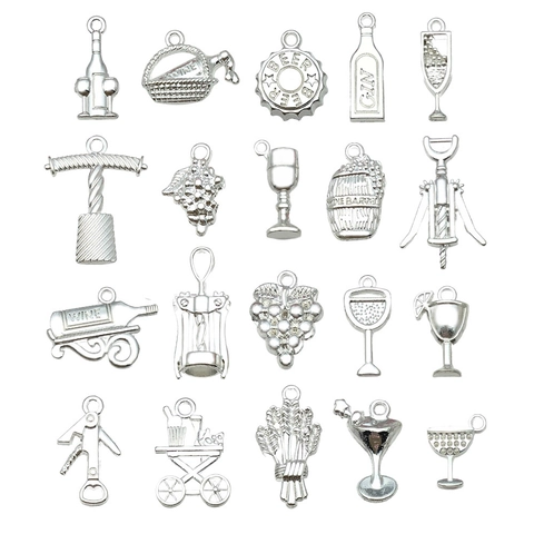 Colgantes de Aleación Vintage Botella de Vino Copa Uvas Dijes Set Para DIY Fabricación de Joyas Llavero Collar Accesorios
