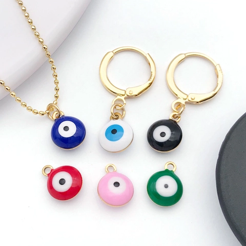 Ciondolo Rotondo Malocchio in Acciaio Inossidabile Smaltato a Doppia Faccia per Creazione Gioielli DIY Collane Bracciali Accessori Artigianali