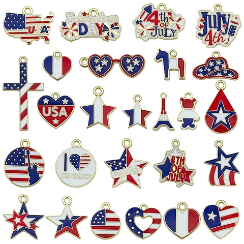 Patriotic US Independence Day Charms American Flag Enamel Dripping Zinc Alloy Pendants For DIY Earring Necklace Keychain Making Accessories