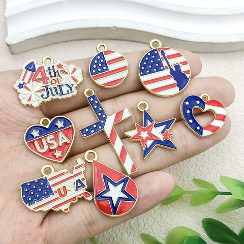 Patriotic US Independence Day Charms American Flag Enamel Dripping Zinc Alloy Pendants For DIY Earring Necklace Keychain Making Accessories