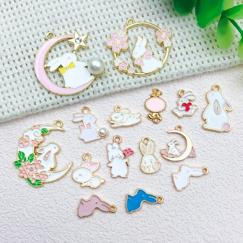 Cute Cartoon Rabbit Moon Sakura Enamel Alloy Charms For Easter Mid-Autumn Festival DIY Jewelry Making Keychain Pendant Accessories