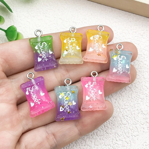 Resin Candy Bear Lollipop DIY Charms Pendants With Metal Rings Gradient Glitter For Jewelry Making Keychain Accessories